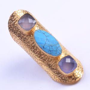 แหวนพลอยอเมทิสต์สีทองสีเทอร์ควอยซ์สีเขียวขุ่นเครื่องประดับแฟชั่นทำด้วยมือสำหรับผู้หญิงผู้หญิงเครื่องประดับทองเหลืองหลัก - Product Image 1