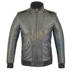 Veste en cuir d'agneau pour homme, style coréen, coupe ajustée, col montant, élégante, style motard, bomber, durable, approvisionnement OEM - Product Image 1