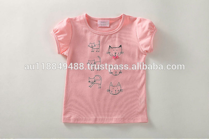 С коротким рукавом хлопок печатных девочек розовый ' кошки семья ' пользовательские футболка