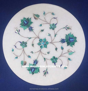 Placa con incrustación de piedra semipreciosa, redonda, blanca - Product Image 1