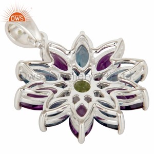 Supplier of Amethyst, London Blue Topaz and Peridot Gemstone Flower Design Silver Pendant Manufacturer of Fine Silver Jewelry - Product Image 3