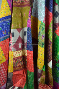 ผ้าห่มไหม Patola ขนาดราชินีสดใส,ผ้าห่ม Kantha ส่าหรีอินเดียสำหรับทำงาน - Product Image 4