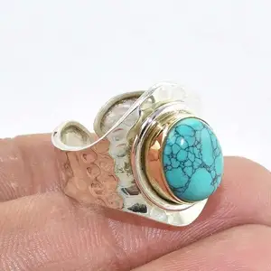 巴厘岛设计925纯银绿松石宝石首饰批发时尚戒指