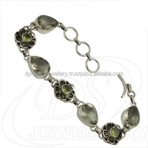 สร้อยข้อมืออัญมณีลูกแพร์925เงินสเตอร์ลิงสีเขียวอเมทิสต์ดีไซน์เนอร์925กำไลอัญมณีทรงกลมสีเงินแท้ตัด - Product Image 1