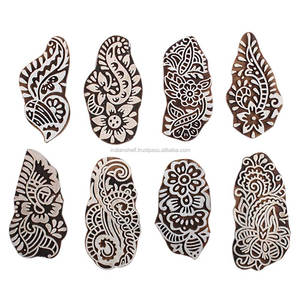 Handmade Mix Wooden <b>Printing</b> <b>Blocks</b> Craft Brown Textile Saree Cloth Canvas Stamp Indian Floral Online New Design Latest Fabric - Product Image 1