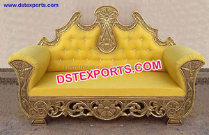 Juego de Sofás de Madera de Teca Tallada de Lujo Real Dorado para Bodas, Muebles de Maharajá Asiáticos, Tamaño Personalizado, Embalaje Ligero y Seguro - Product Image 4