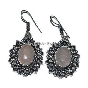 Pendientes de cuarzo rosa a la moda, proveedor de pendientes de cristal de piedras preciosas - Product Image 1
