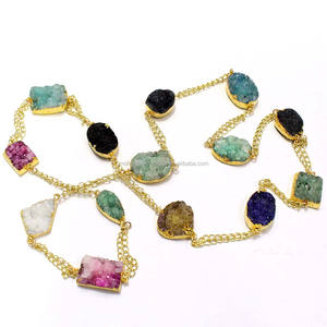 Collar Largo de Cadena Fina con Ágata Azul Pulida de Aleación - Regalo para Compromiso y Fiesta de Aniversario - Product Image 1