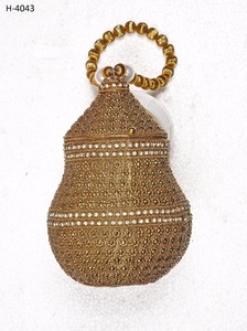 H4038 Ladies Handmade <b>Metal</b> Clutch Evening Party Bag High Quality Gold Silver <b>Beaded</b> Stone Work Bridal Wedding Purse - Product Image 6