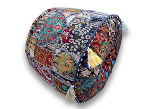 Puf múltiple de algodón, cubierta de PUF otomana bordada de retazos redondos cubierta de PUF otomano con cuentas indias - Product Image 2