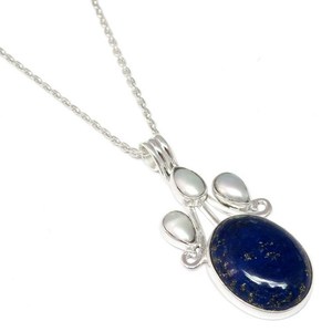 Shri Ashapura Jewels - Fascinante Colgante Redondo de Plata de Ley con Perla de Lapislázuli Azul y Blanco, Joyería Moderna para Mujer, Unisex, para Fiestas - Product Image 3