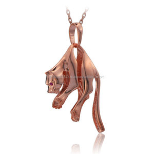 Collier pendentif Jaguar unique en or massif 14 carats Collier animal Bijoux fins pour femmes fabriqués en Turquie - Product Image 3