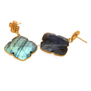 925 boucles d'oreilles en argent massif Labradorite pierres précieuses nouveaux designs avec or Vermeil pour les mariages et les fêtes chrétien religieux - Product Image 2