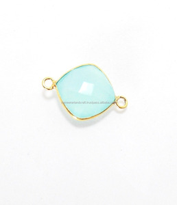 925 argent Sterling Aqua calcédoine pierres précieuses coussin forme plaqué or lunette à facettes connecteur bijoux résultats composants - Product Image 1