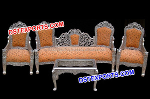 Muebles dorados con tallados para bodas indias, muebles de diseño para escenarios de bodas musulmanas, elegante juego de sofás para escenarios de bodas en venta - Product Image 3
