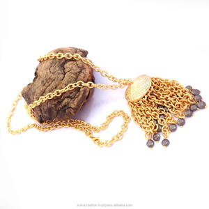 Plaqué or 14k Vermeil Designer Artisan Texture Jhumki Tasals Beats Chaîne collier Bijoux en laiton SOKU #3502 - Product Image 5