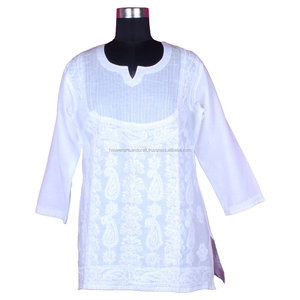 DR177 mujeres elegante pollo Kurta/túnicas algodón Chikankari camisa túnica bordado Casual desgaste fiesta tallas S M L XL XXL - Product Image 1