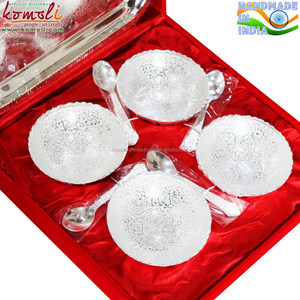 Ensemble de bols en laiton et argent de 9 pièces, cadeau de retour de mariage indien élégant, faveurs décoratives, décoration de maison traditionnelle et de festival - Product Image 4