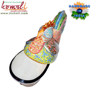 Colorful floral hand painted papier mache rooster figurine decorative <b>box</b>, handcrafted artisan cockerel showpiece - Product Image 6