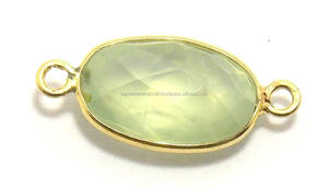 เครื่องประดับแฟชั่นทั้งหมด Sameer Art & Craft Single & Double Bail Oval,ตัวเชื่อมต่อ Bezel Gold Prehnite Chalcedony 12X16มม. - Product Image 3