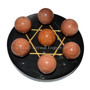 David Star Black Agate Base With Peach Aventurine Ball - Product Image 1