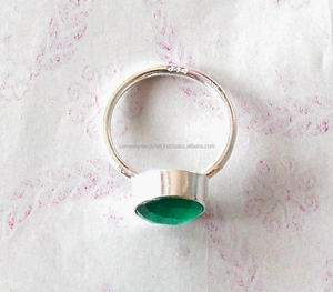 Plata de Ley 925, ónix verde, Natural piedra preciosa, forma redonda, joyería hecha a mano, anillo bohemio de piedra natal para boda - Product Image 3