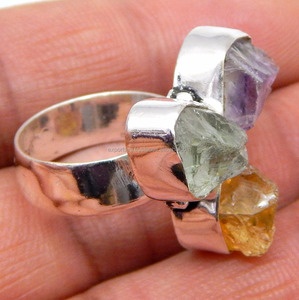 Đẹp thạch anh tím Citrine thô đá quý Vòng 925 Sterling bạc nhẫn cưới phong cách cổ điển với CMA giấy chứng nhận - Product Image 2