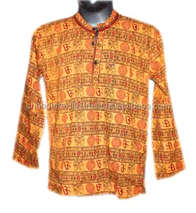 Короткая мужская рубашка Indian OM Hare Rama Hare Krishna, повседневная марлевая рубашка с символикой Курта а Ом, хлопковое индуированное платье, Мужская Этническая футболка kurta