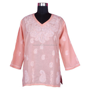 DR171 Tunique indienne en coton Kurti brodée Poulet Taille S, M, L, XL, XXL Western Party Wear Designer Kurtis - Product Image 1