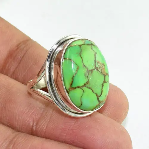 באיכות גבוהה ירוק נחושת טורקיז cab אבן טבעת סיטונאי חן כסף תכשיטי 925 טבעת כסף