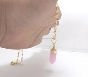 ชุดจี้ทรงดินสอคาลซิโดนีสีชมพูเคลือบทองวินเทจสำหรับทำเครื่องประดับชาวยิว - Product Image 5