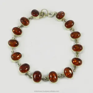 Amber Edelsteen 925 Sterling Zilveren Handgemaakte Designer Link Chain Armband