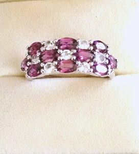 Classic <b>Silver</b> Rhodium-<b>Plated</b> Rhodolite Engagement Ring Fashionable Claw Setting Inlay for Wedding Anniversary or Party Gift - Product Image 1