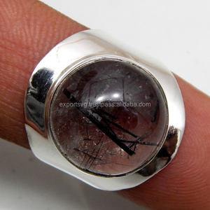 Anillo de piedras preciosas de cuarzo rutilo de Plata de Ley 925, accesorio elegante para boda o fiesta - Product Image 3