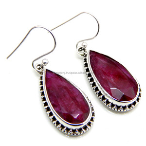 Pendientes colgantes finos de Plata de Ley 925 con piedras preciosas de rubí teñidas, nuevo diseño, estilo religioso, regalo de fiesta de boda - Product Image 1