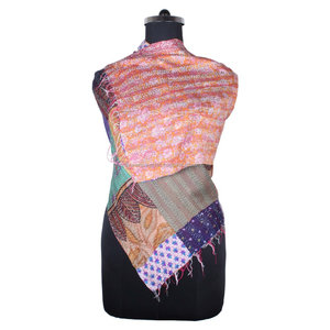 Kantha trabajo parche de seda trabajo hecho a mano estilo Vintage bufanda diseño de moda para niñas SC1442 bufanda Vintage kantha cosido a mano - Product Image 1