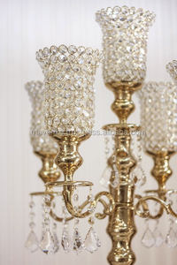 Candelabro de cristal dorado, 5 brazos, centro de mesa de cristal, Metal, aluminio, bodas y decoración del hogar, centro de mesa hecho a mano - Product Image 3
