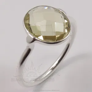 दोस्तों के लिए सर्वश्रेष्ठ उपहार 925 सॉलिड स्टर्लिंग स्लिवर असली लेमन क्वार्ट्ज ओवल चेकर रत्न आकर्षक सुंदर अंगूठी किसी भी आकार का टॉप
