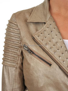 Chaqueta de Cuero Acolchada Entallada Moderna y Elegante para Mujer, Prenda Exterior de Color Metálico de Moda para Otoño, Estilo Casual - Product Image 4