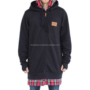 Elongated 100% Cotton Waterproof Anti-Wrinkle <b>Lined</b> <b>Fleece</b> Streetwear <b>Hoodie</b>/Sweatshirt for Men - Product Image 1