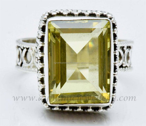 แหวนแต่งงานควอตซ์ทรงแปดเหลี่ยมทำจากเงินสเตอริ925สำหรับสุภาพสตรีตัวเรือนอัญมณี - Product Image 1