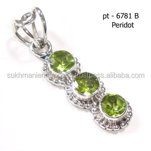 Colgante de Peridoto, joyería de plata 925, joyería de tres piedras, colgante de plata, joyería de gema semipreciosa