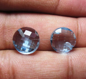 Piedras preciosas sueltas redondas facetadas de Topacio azul cielo de alta calidad naturales con forma de taladro a precio mayorista - Product Image 2