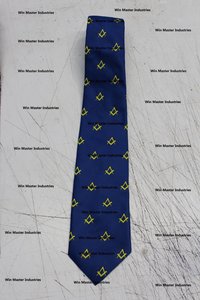 Cravate maçonnique à carreaux bleus Win Master avec carré maçonnique et boussole Casual Formal Unisex - Product Image 2