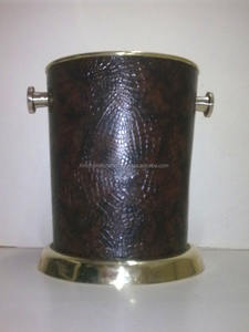 Leather Covered <b>Stainless</b> <b>Steel</b> Ice Bucket/<b>Wine</b> <b>Cooler</b> with Ice Scoop - Product Image 3