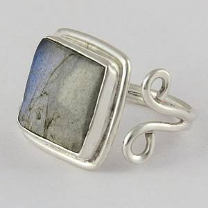 Bague en argent Sterling 925, Look Royal, Labradorite, forme carrée, bijoux en argent frais, vente en gros - Product Image 3