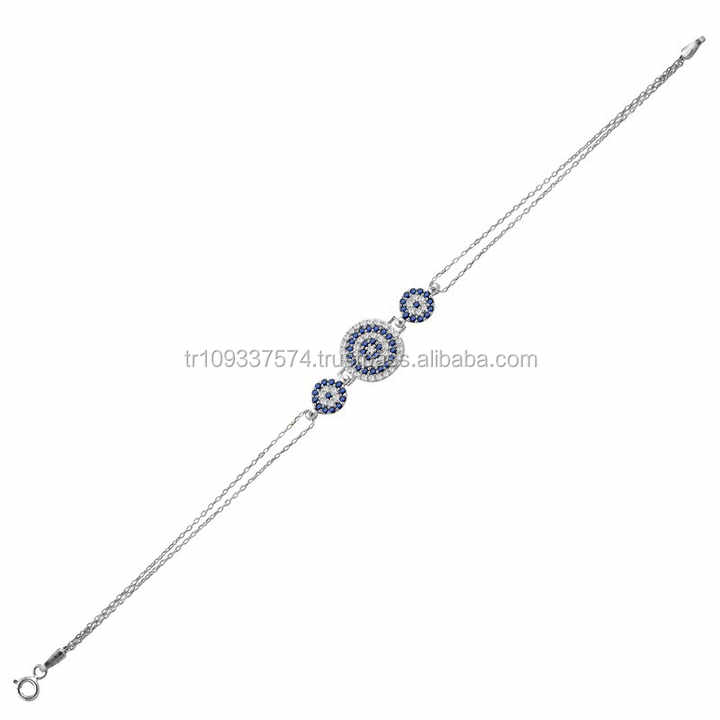White Gold P. 925K Sterling Silver Evil Eye Bracelet BSBL079