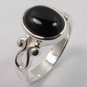 Hot Fashion Sieraden 925 Massief Sterling Sliver Elegante Echte Zwarte Onyx Edelsteen Alle Maten Ring Groothandelsprijs