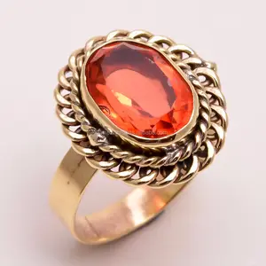 Heißer Verkauf orange Quarz Edelstein Messing ringe Indischer Schmuck Bulk Großhandel Flash vergoldete Ringe Lieferanten