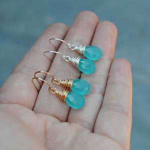 Pendiente de Gema envuelta en Calcedonia Aqua, hermoso - Product Image 1